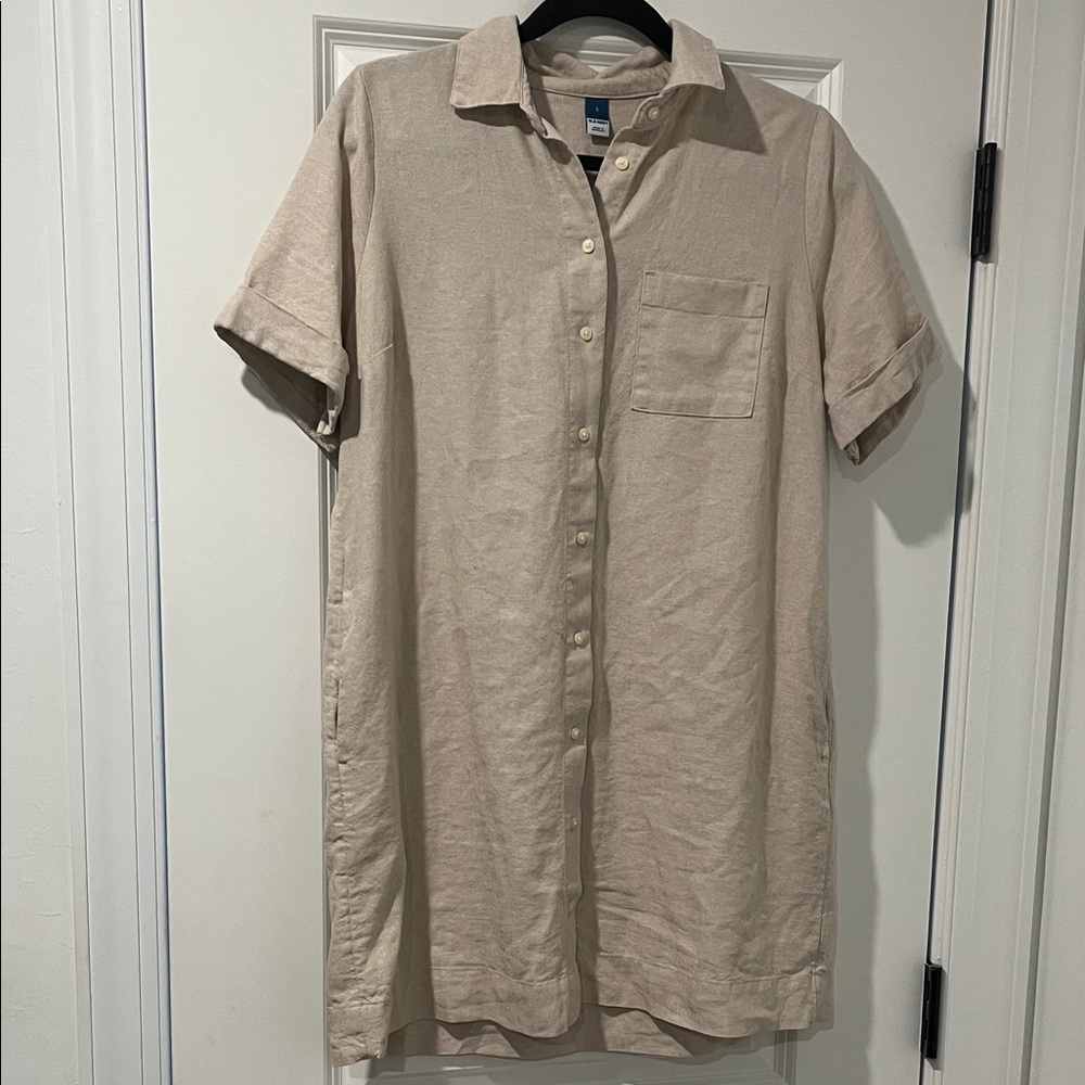 Beige Button-Up Shirt Dress